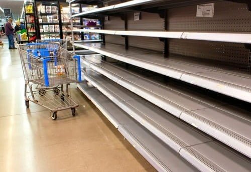 empty shelves in a grocery store
