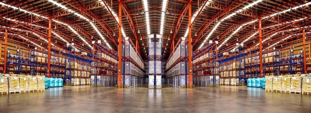 a warehouse with many shelves