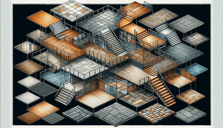 Illustration of various decking and flooring materials for mezzanines