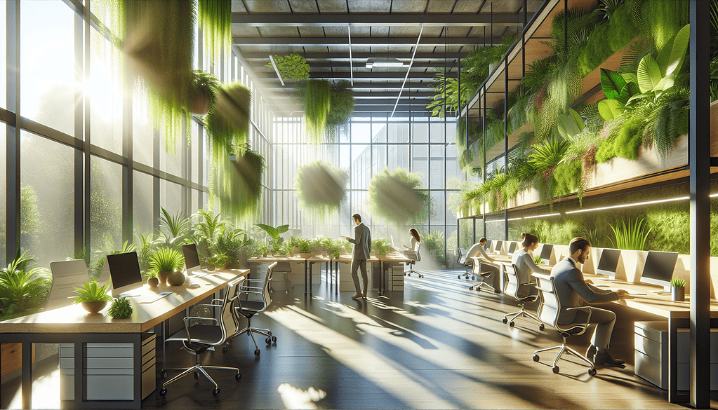 Biophilic office design for employee well-being, industrial style with more space