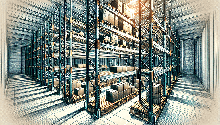 Illustration of essential components of pallet racking systems