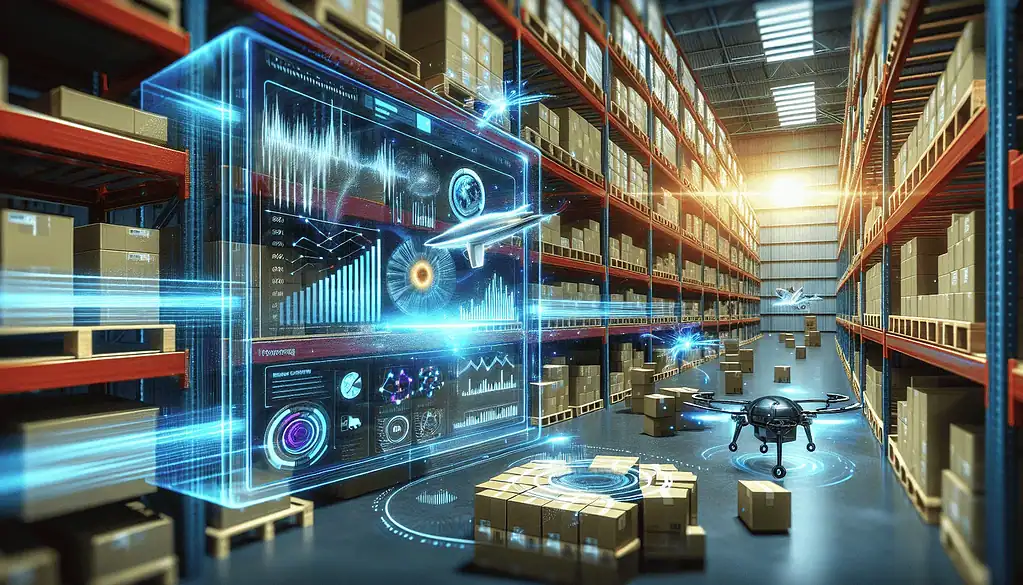 Illustration of intelligent software solutions for warehouse management in an automated warehouse with warehouse automation systems