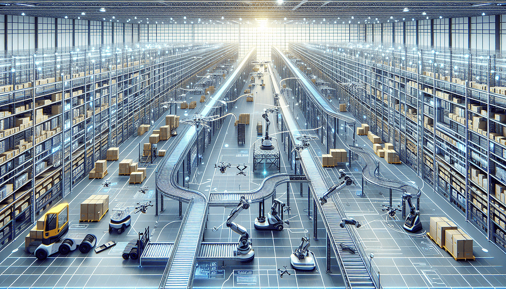 Illustration of a modern warehouse with automated systems