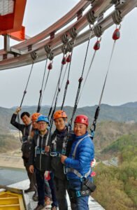 personal fall arrest system showing anchor point for each warehouse worker, wire rope, self retracting lifelines, swing fall hazards