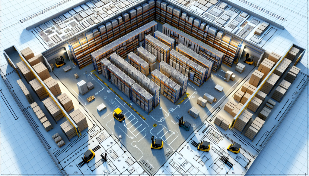 u shaped design showing operation's efficiency, extra space or more space, an unloading area, and a separate area for heavy equipment