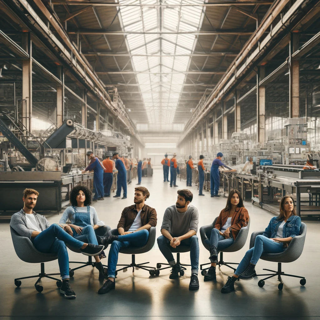 light duty associates sitting around inside a warehouse