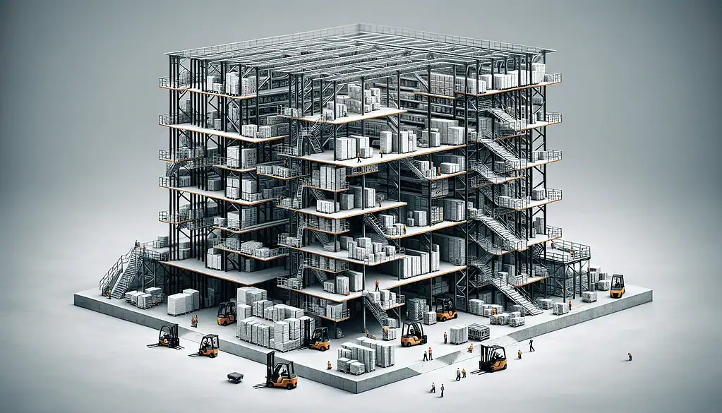 Illustration of a mezzanine for warehouse systems maximizing vertical space in distribution centers, warehouse mezzanine system