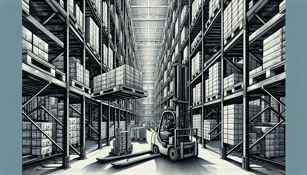 Illustration of essential storage equipment for efficient warehouses, pallet racks, industrial shelving, steel shelving, and heavy duty pallet racking