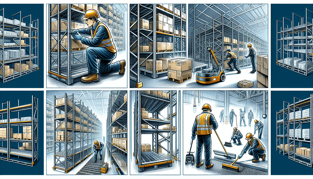Illustration of maintenance and safety tips for heavy duty warehouse industrial shelving, pallet racking, and heavy duty pallet rack