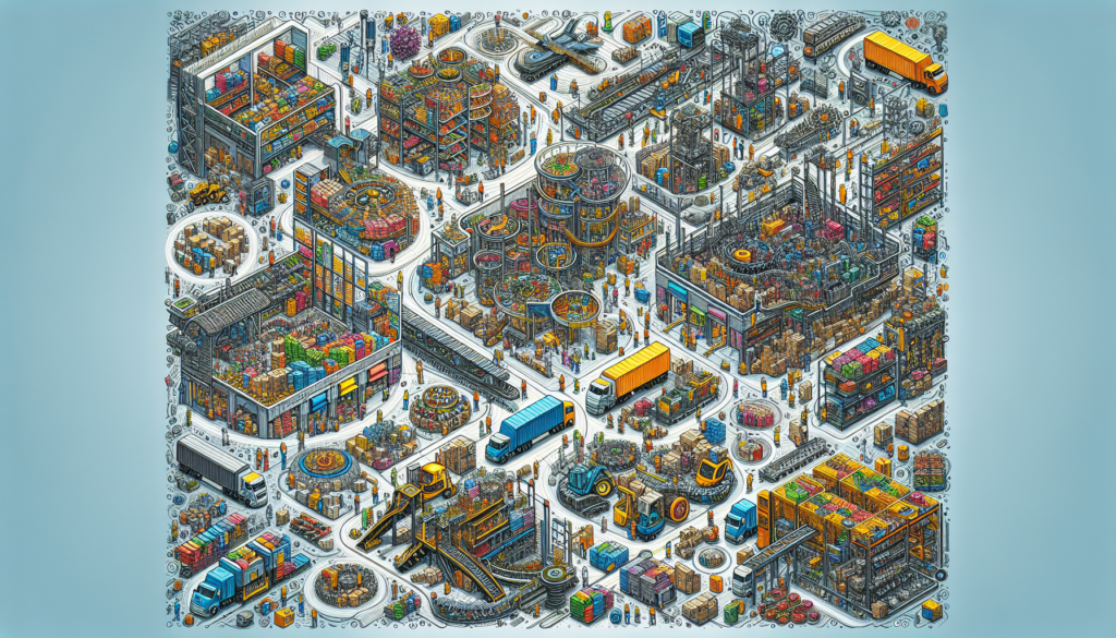 Illustration of different types of distribution centers such as retail, e-commerce, manufacturing, and specialized centers