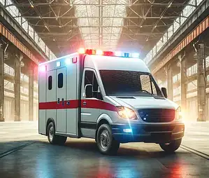 ambulance in a warehouse