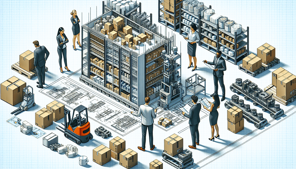 Illustration of a business assessing retrieval systems automated storage needs using autonomous mobile robots for unit load