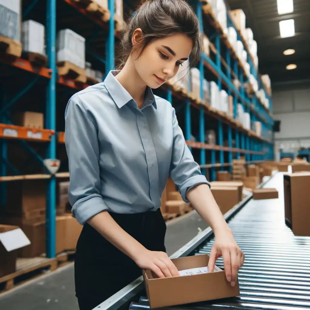 young lady working in a warehouse