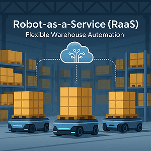 robot-as-a-service warehouse robots transporting pallets under cloud connectivity system in a modern warehouse
