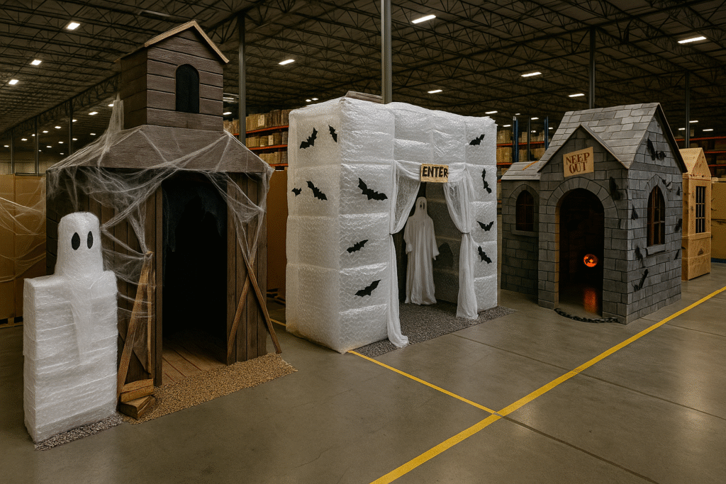 Cafeterias are supposed to be sealed off, protected from dust and debris — not next to forklifts and pick lines. And volleyball? On company property? That’s a lawsuit waiting to happen. But I was wrong. HR had figured it out. They had safety rules — no “kills,” no blocking — just friendly volleys and laughter echoing through the warehouse. What I expected to be chaos turned out to be culture. Every break, associates played volleyball. Managers sat on the bleachers. They had tournaments, brackets, prizes — the whole thing felt more like a backyard barbecue than a warehouse floor. It was amazing. Then October hit. One morning I walked in and noticed the volleyball net was gone. I figured corporate had finally come to its senses and shut it down. But a few days later, I noticed something taking shape in that same spot. The team was building… houses.